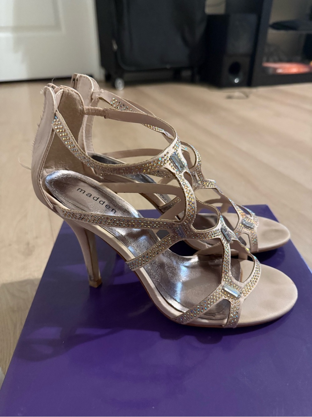 Madden Girl Blush Strappy Crystal Embellished Heels